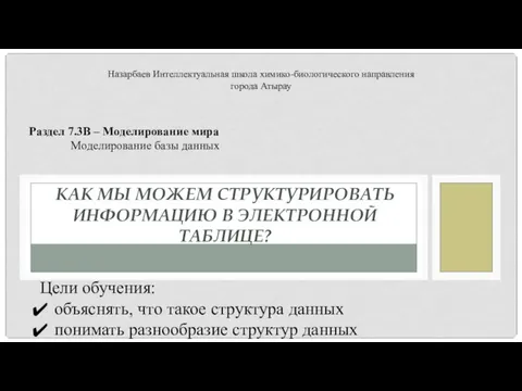 Назарбаев Интеллектуальная школа химико-биологического направления города Атырау Раздел 7.3В –