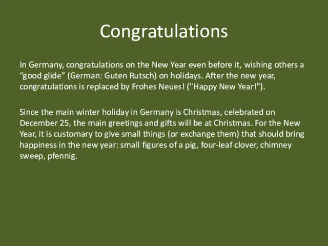 Congratulations In Germany, congratulations on the New Year even before