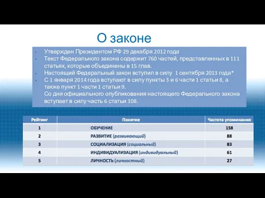 Система аттестации педагогических работников О законе Утвержден Президентом РФ 29 декабря 2012 года