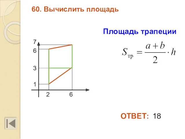 60. Вычислить площадь Площадь трапеции 6 7 6 1 2 3 18 ОТВЕТ: