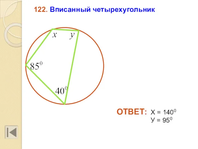 122. Вписанный четырехугольник ОТВЕТ: Х = 1400 У = 950