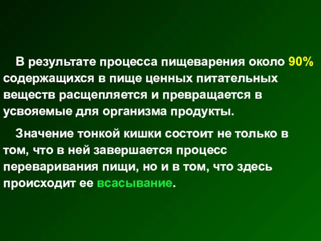 В результате процесса пищеварения около 90% содержащихся в пище ценных питательных веществ расщепляется