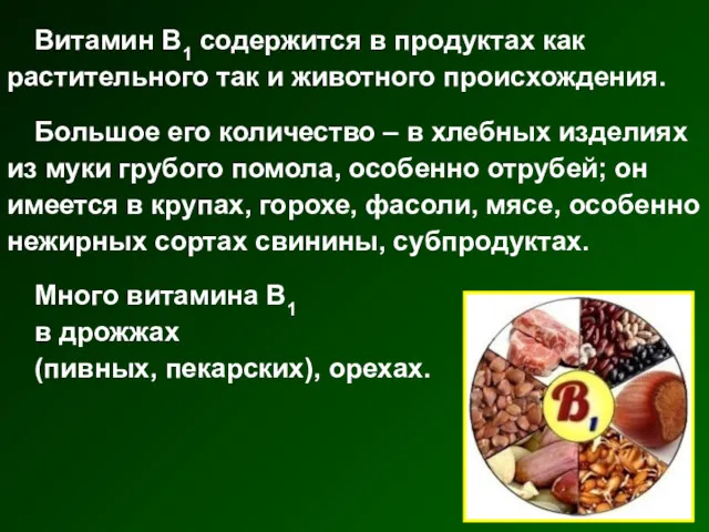 Витамин В1 содержится в продуктах как растительного так и животного