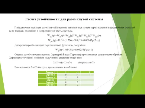 Расчет устойчивости для разомкнутой системы Передаточная функция разомкнутой системы вычисляется