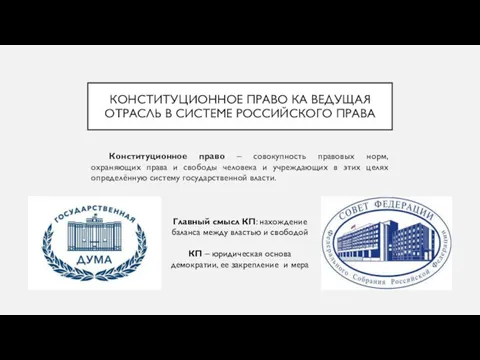 КОНСТИТУЦИОННОЕ ПРАВО КА ВЕДУЩАЯ ОТРАСЛЬ В СИСТЕМЕ РОССИЙСКОГО ПРАВА Конституционное