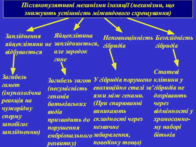 Післякопулятивні механізми ізоляції (механізми, що знижують успішність міжвидового схрещування)