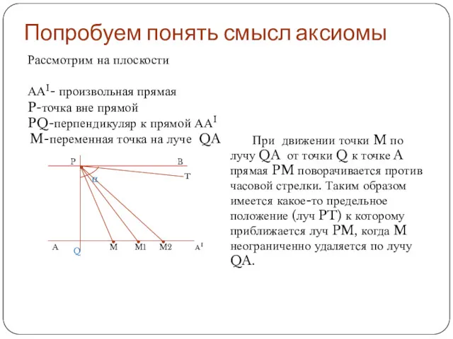 Попробуем понять смысл аксиомы Рассмотрим на плоскости ААI- произвольная прямая