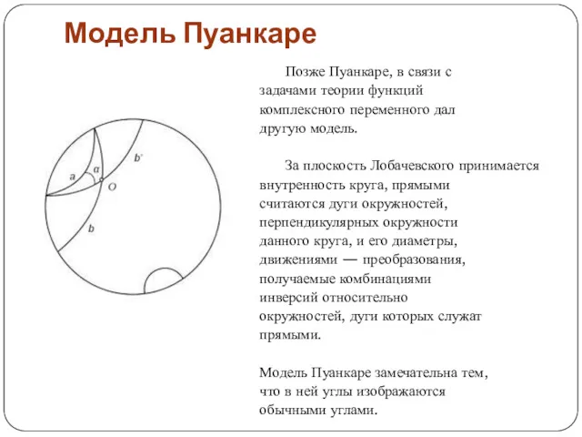 Модель Пуанкаре Позже Пуанкаре, в связи с задачами теории функций