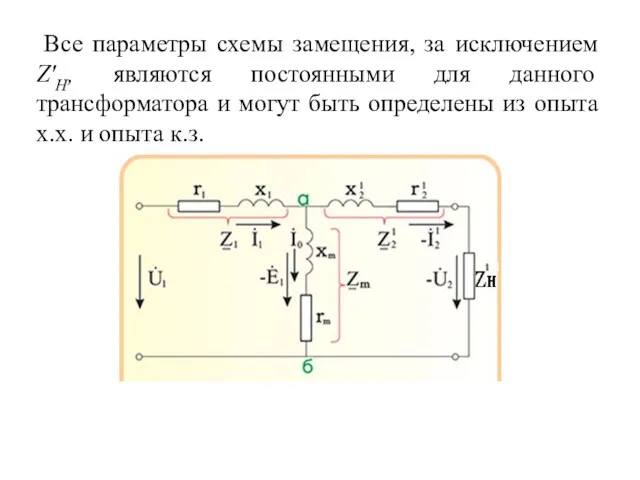 Все параметры схемы замещения, за исключением Z'H, являются постоянными для