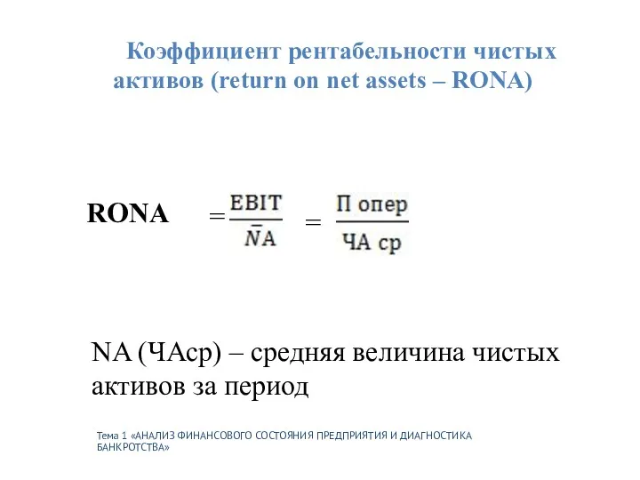 Тема 1 «АНАЛИЗ ФИНАНСОВОГО СОСТОЯНИЯ ПРЕДПРИЯТИЯ И ДИАГНОСТИКА БАНКРОТСТВА» Коэффициент