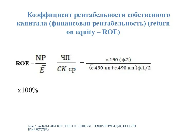 Тема 1 «АНАЛИЗ ФИНАНСОВОГО СОСТОЯНИЯ ПРЕДПРИЯТИЯ И ДИАГНОСТИКА БАНКРОТСТВА» Коэффициент