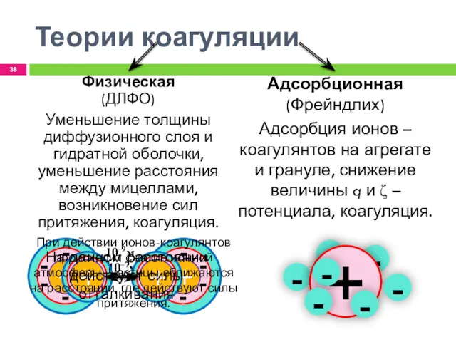 - - - Теории коагуляции Адсорбционная (Фрейндлих) Адсорбция ионов –