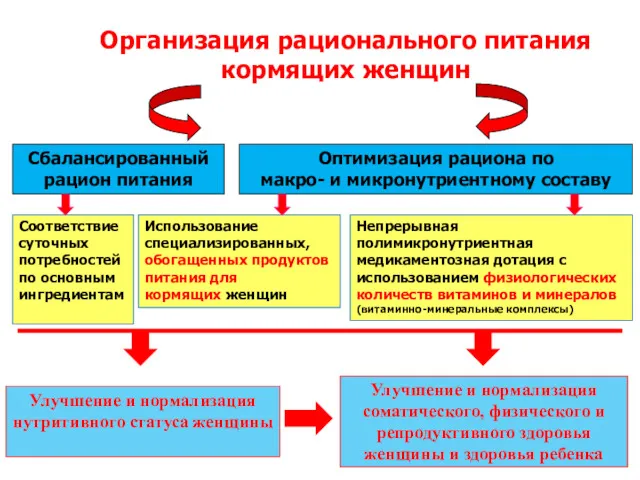 Организация рационального питания кормящих женщин Улучшение и нормализация нутритивного статуса