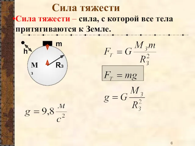 Сила тяжести Сила тяжести – сила, с которой все тела притягиваются к Земле.