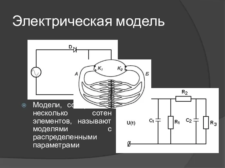 Электрическая модель Модели, содержащие несколько сотен элементов, называют моделями с распределенными параметрами