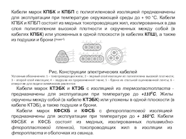 Кабели марок КПБК и КПБП с полиэтиленовой изоляцией предназначены для