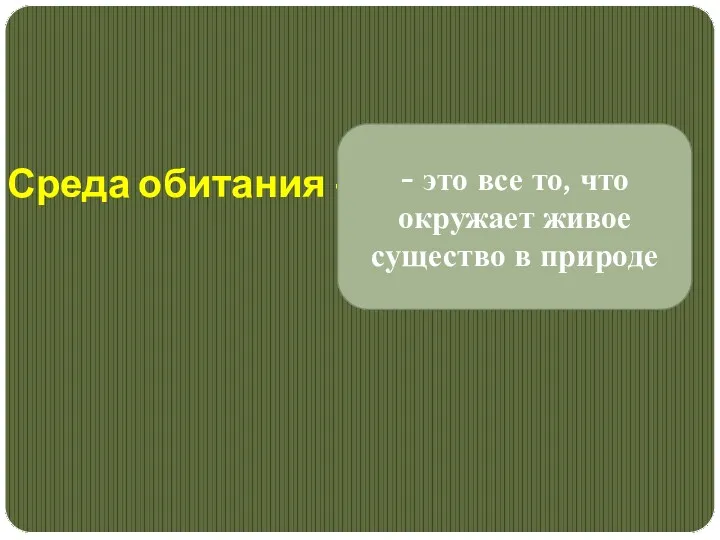 Среда обитания - - это все то, что окружает живое существо в природе