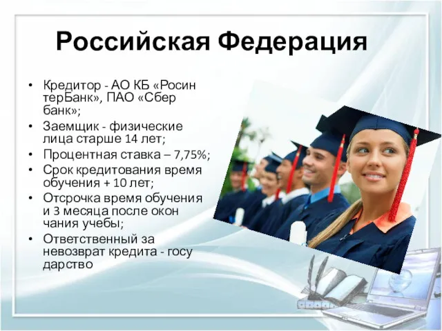 Российская Федерация Кредитор - АО КБ «Росин­терБанк», ПАО «Сбер­банк»; Заемщик