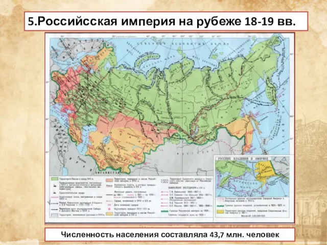 5.Российсская империя на рубеже 18-19 вв. Численность населения составляла 43,7 млн. человек