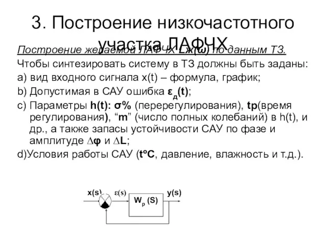 3. Построение низкочастотного участка ЛАФЧХ Построение желаемой ЛАФЧХ Lж(ω) по