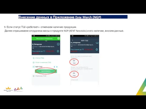 Внесение данных в Приложение Easy Merch (NGP) 9. Если статус