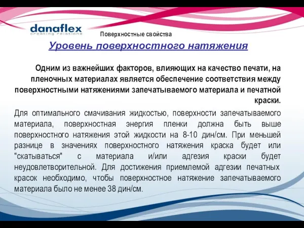 Уровень поверхностного натяжения Поверхностные свойства Одним из важнейших факторов, влияющих