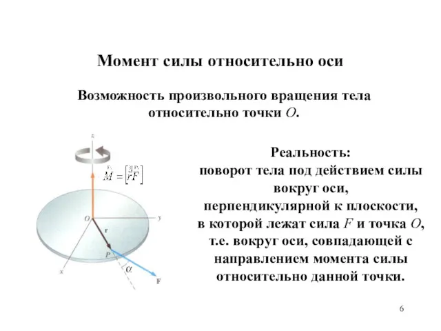 Реальность: поворот тела под действием силы вокруг оси, перпендикулярной к