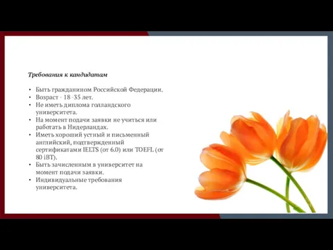 Требования к кандидатам Быть гражданином Российской Федерации. Возраст - 18