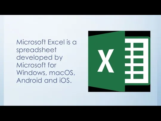 Microsoft Excel is a spreadsheet developed by Microsoft for Windows, macOS, Android and iOS.
