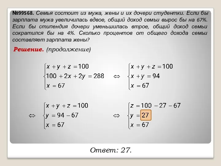 №99568. Семья состоит из мужа, жены и их дочери студентки.