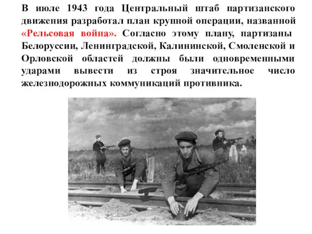 В июле 1943 года Центральный штаб партизанского движения разработал план