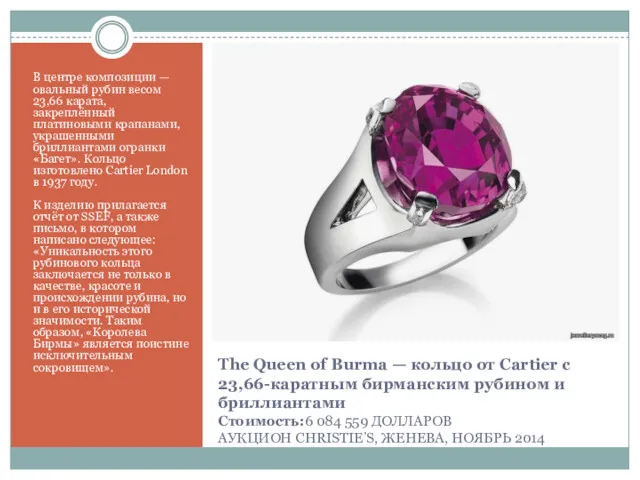 The Queen of Burma — кольцо от Cartier с 23,66-каратным