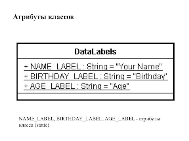 NAME_LABEL, BIRTHDAY_LABEL, AGE_LABEL - атрибуты класса (static) Атрибуты классов