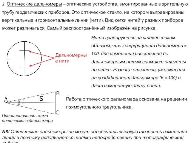 2. Оптические дальномеры – оптические устройства, вмонтированные в зрительную трубу