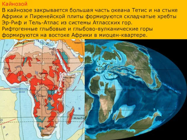 Кайнозой В кайнозое закрывается большая часть океана Тетис и на стыке Африки и