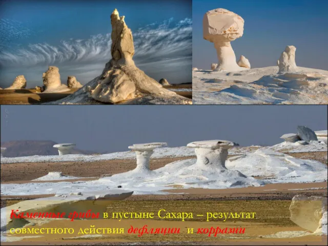 Каменные грибы в пустыне Сахара – результат совместного действия дефляции и корразии