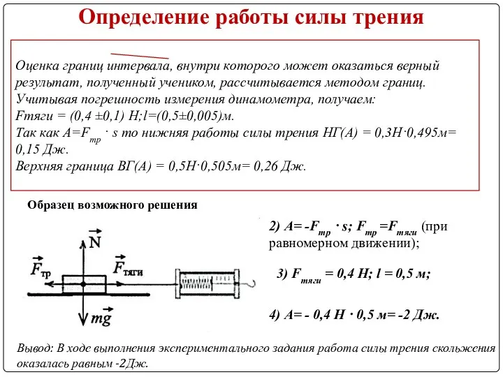 Определение работы силы трения Используя каретку (брусок) с крючком, динамометр,