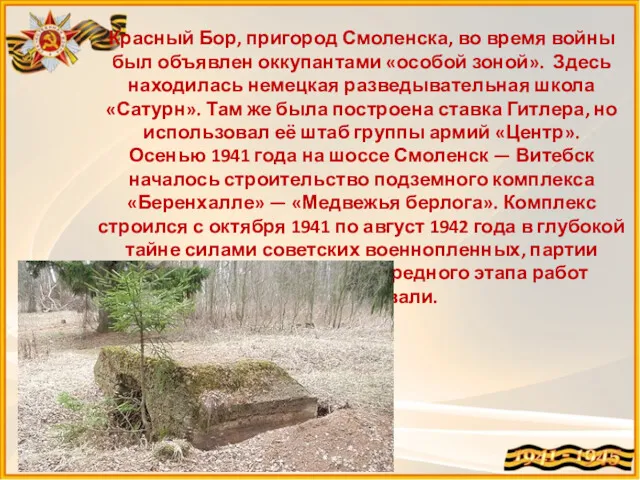 Красный Бор, пригород Смоленска, во время войны был объявлен оккупантами «особой зоной». Здесь