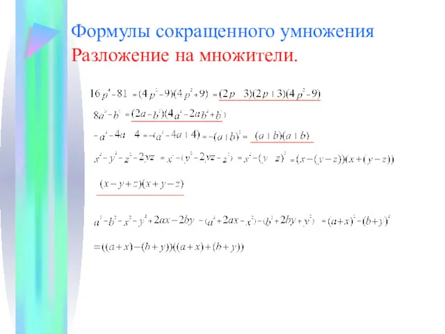 Формулы сокращенного умножения Разложение на множители.