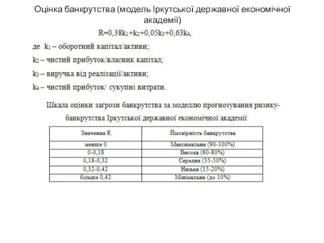 Оцінка банкрутства (модель Іркутської державної економічної академії)