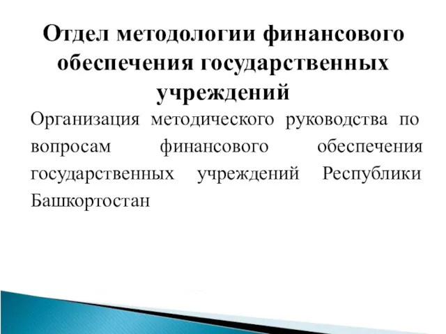 Отдел методологии финансового обеспечения государственных учреждений Организация методического руководства по