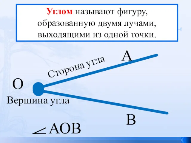 Углом называют фигуру, образованную двумя лучами, выходящими из одной точки.