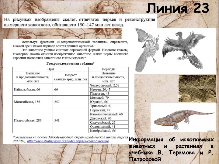 Линия 23 Информация об ископаемых животных и растениях в учебнике В. Теремова и Р.Петросовой