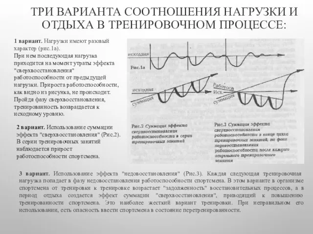 ТРИ ВАРИАНТА СООТНОШЕНИЯ НАГРУЗКИ И ОТДЫХА В ТРЕНИРОВОЧНОМ ПРОЦЕССЕ: 1