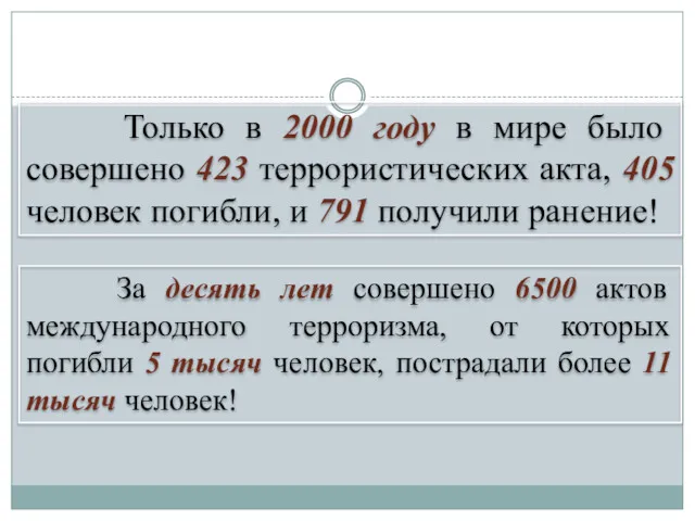 За десять лет совершено 6500 актов международного терроризма, от которых