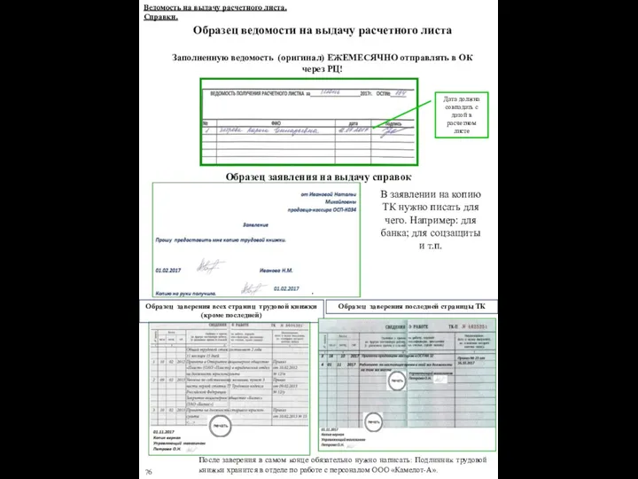 Образец ведомости на выдачу расчетного листа Заполненную ведомость (оригинал) ЕЖЕМЕСЯЧНО