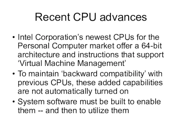 Recent CPU advances Intel Corporation’s newest CPUs for the Personal