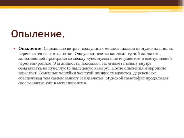 Опыление. Опыление. С помощью ветра и воздушных мешков пыльца из