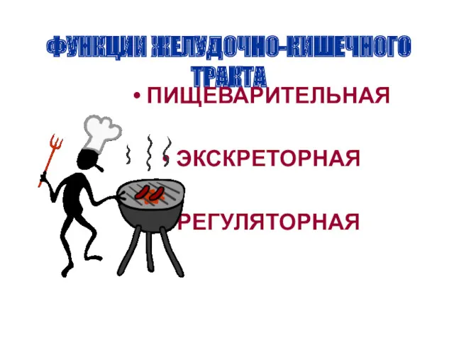 ФУНКЦИИ ЖЕЛУДОЧНО-КИШЕЧНОГО ТРАКТА ПИЩЕВАРИТЕЛЬНАЯ ЭКСКРЕТОРНАЯ РЕГУЛЯТОРНАЯ