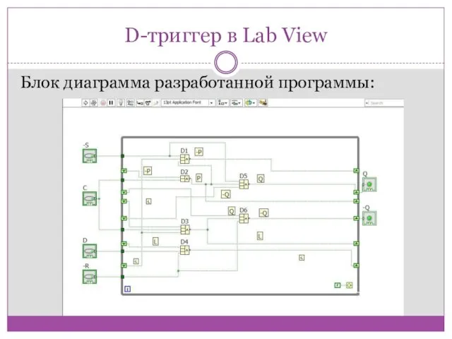 D-триггер в Lab View Блок диаграмма разработанной программы: